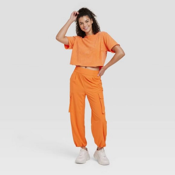 Women's Cinch Hem Woven Cargo Pants - JoyLab Orange XXL - Picture 1 of 3
